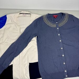 Merona Sweater Cardigans Blue & White Button Down Pearl Long Sleeve Womens Small